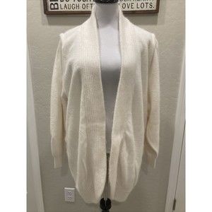 Vintage Eugenia by Angenie 70% Angora Winter White Open Cardigan Long SZ XL